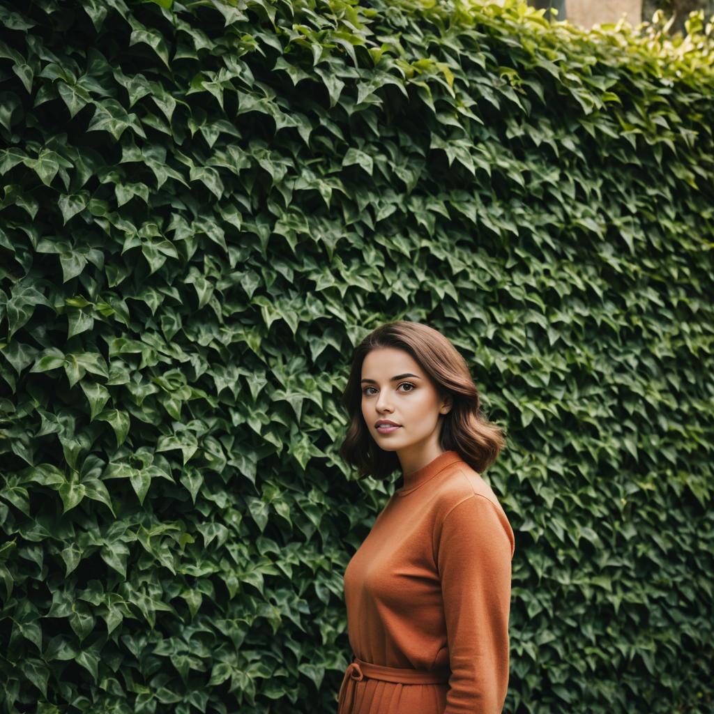 Thoughtful Woman by Ivy-Covered Wall