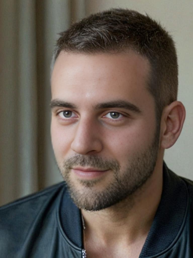 Portrait of a Man with Fade Hairstyle and Trimmed Beard