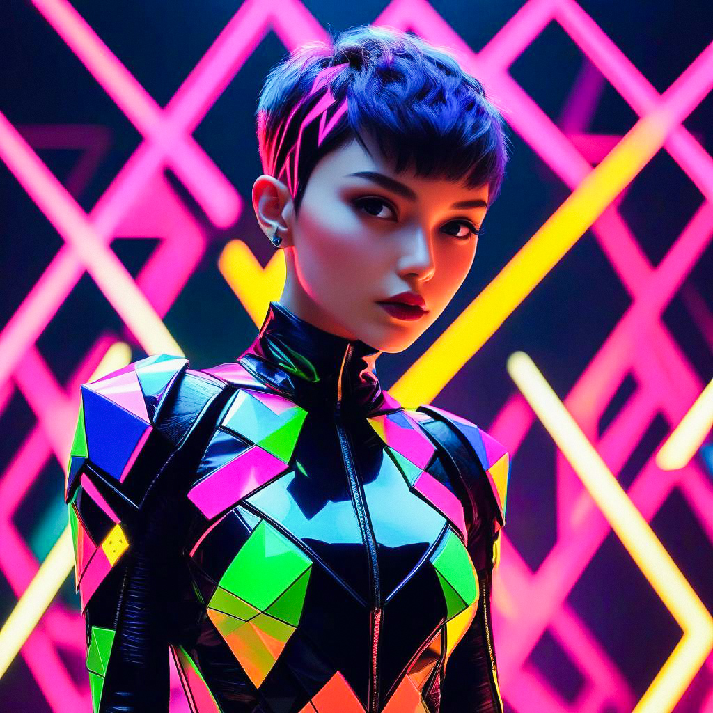 Futuristic Cyberpunk Woman in Neon Lights Futuristic Cyberpunk Woman in Neon Lights