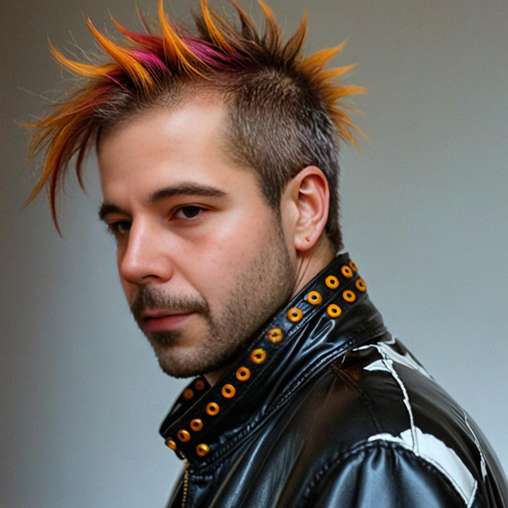 Stylish man with colorful mohawk and leather jacket