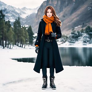 Confident Woman in Winter Landscape