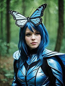 Woman in Blue Butterfly Costume Detailed Editorial Cosplay