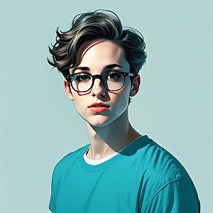 Thoughtful Young Person in Teal Shirt