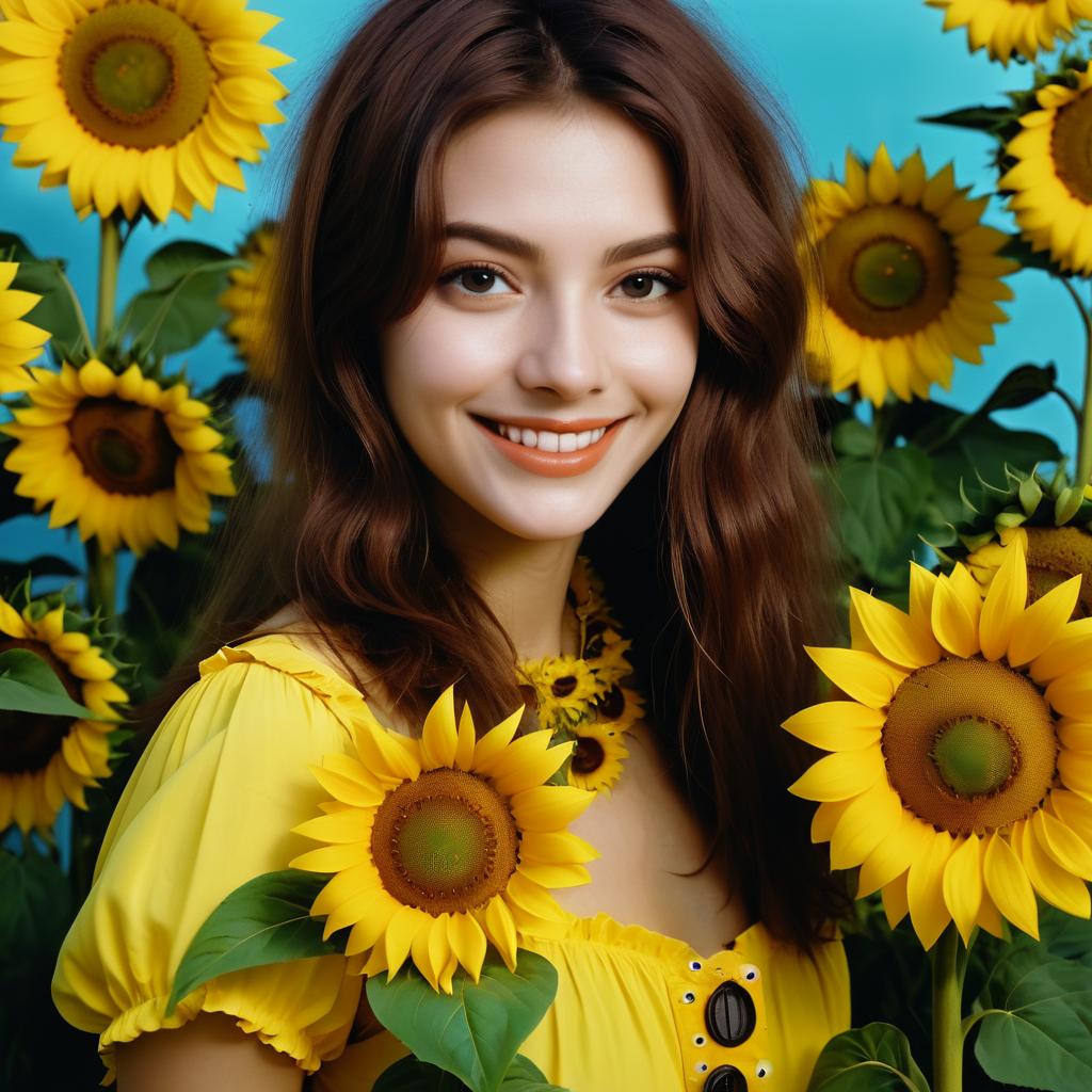 Cheerful Woman Among Sunflowers