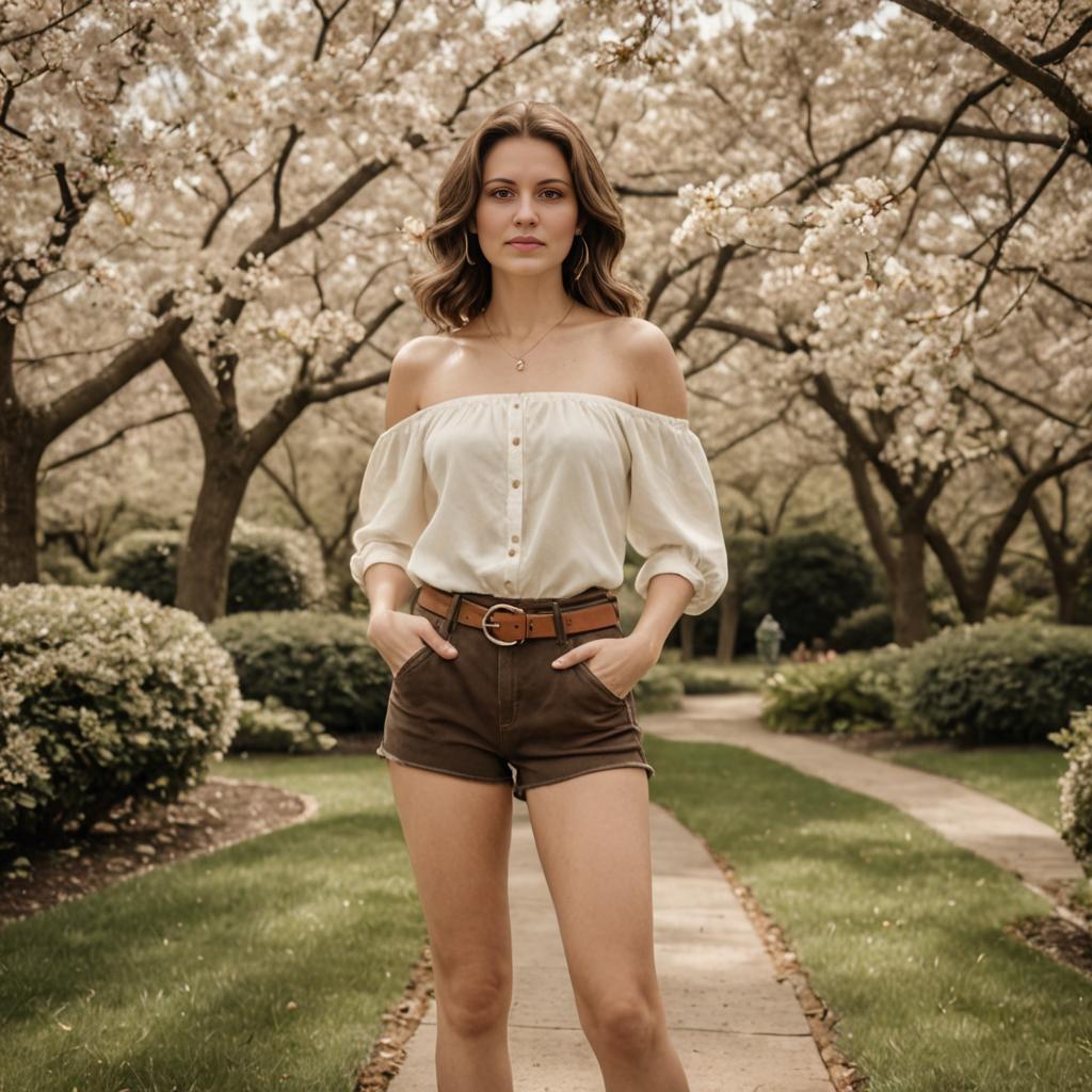 Stylish Woman in Blooming Outdoor Setting