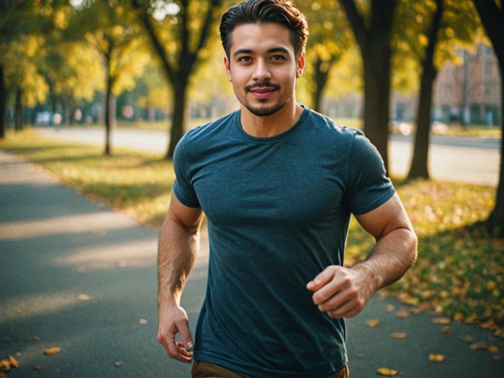 Man Jogging in Autumn Park