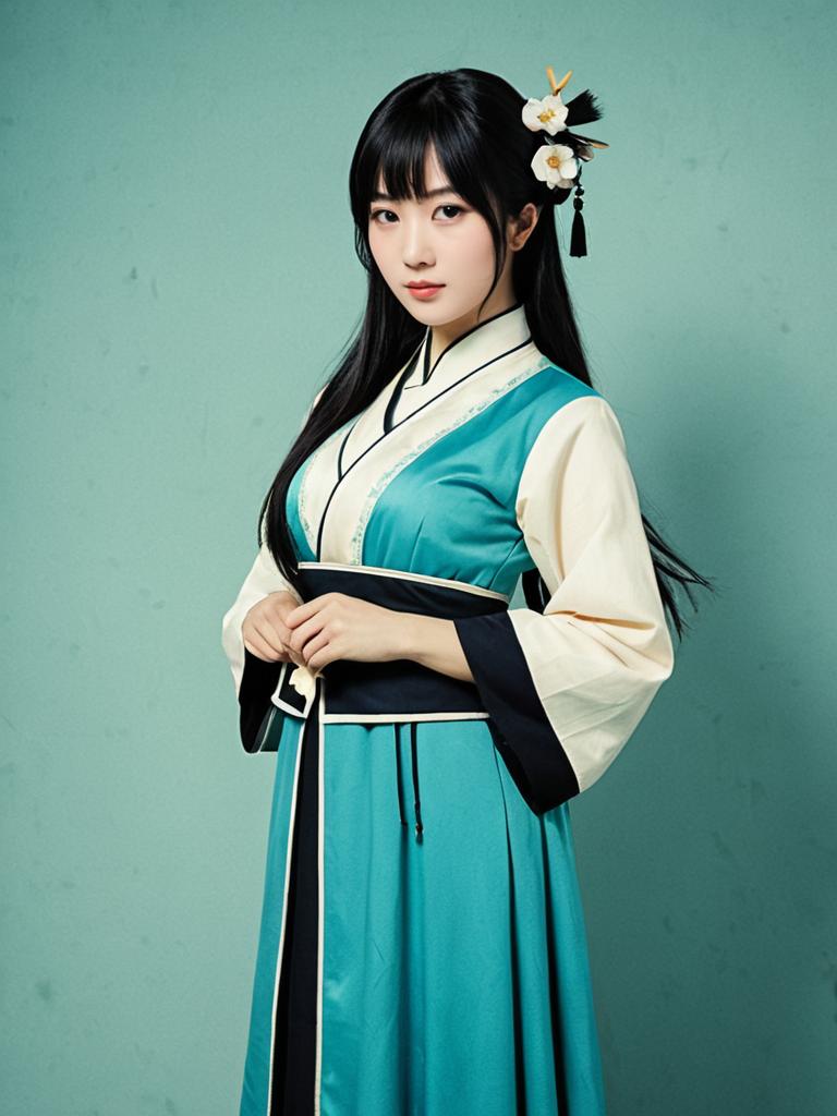 Realistic Cosplay Woman Wearing Yunyun Costume in Traditional Style
