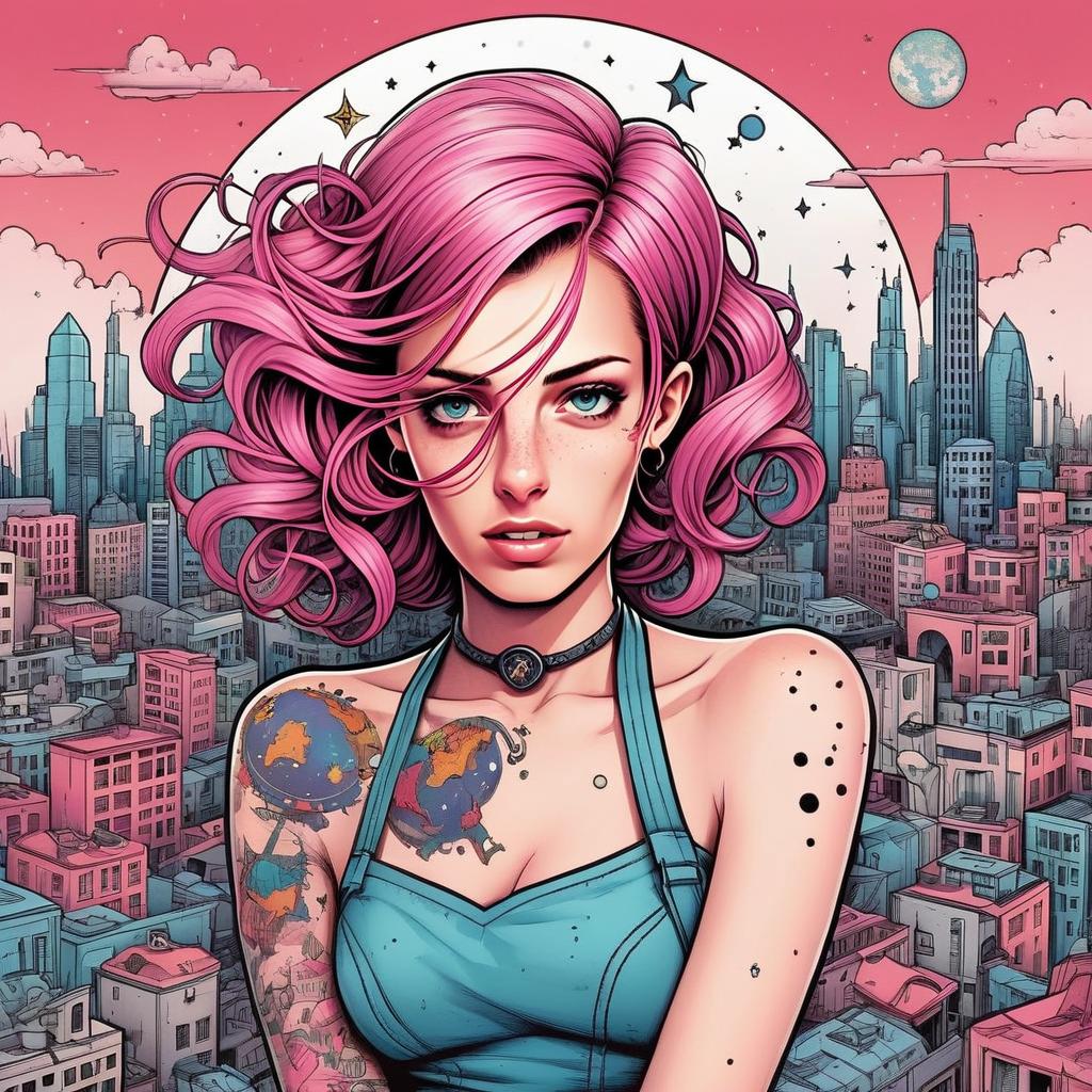 Vibrant Woman with Pink Hair in Urban Nightscape Vibrant Woman with Pink Hair in Urban Nightscape