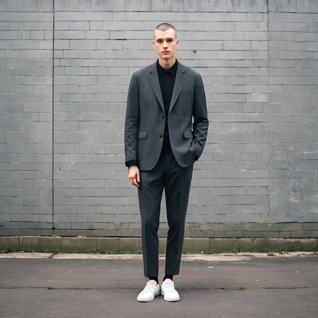 Stylish Man in Tailored Suit and Sneakers