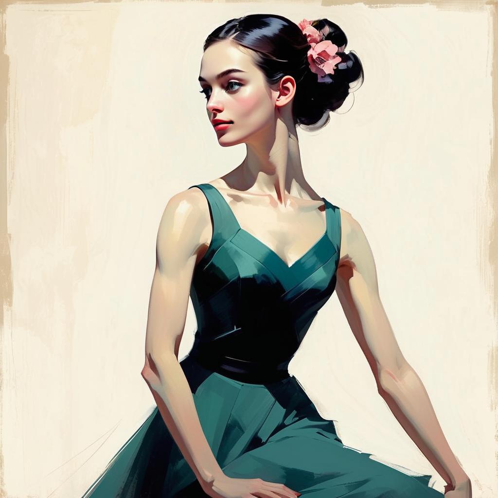 Elegant Young Woman in Dark Teal Dress