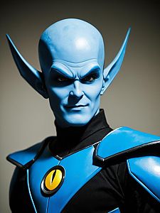 Photorealistic Megamind Villain Cosplay Portrait of Man in Detailed Costume