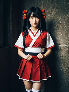 Realistic Momo Yaoyorozu Cosplay Woman in Red Costume