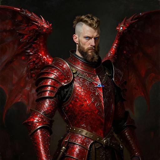 Man in Red Dragon Scale Armor with Wings Fantasy Portrait