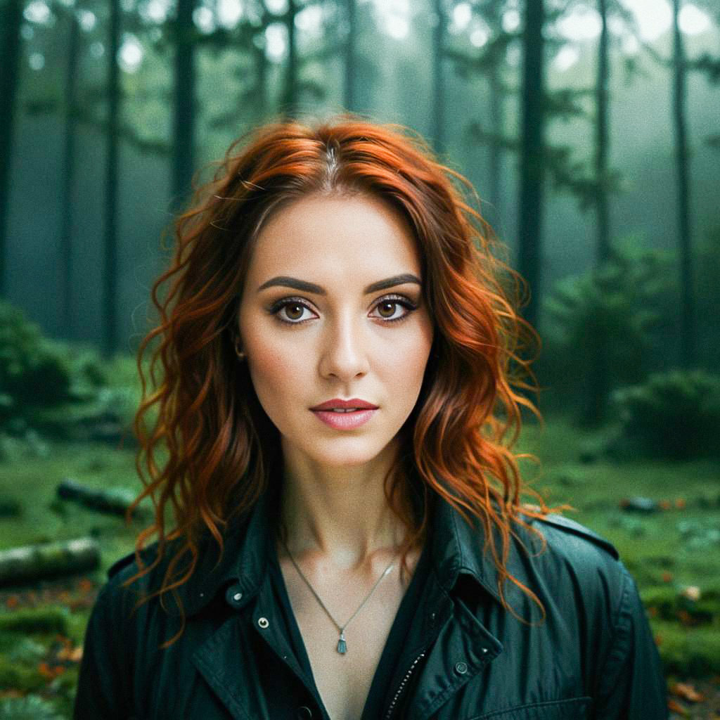 Young Woman with Red Hair in Enchanted Forest Young Woman with Red Hair in Enchanted Forest