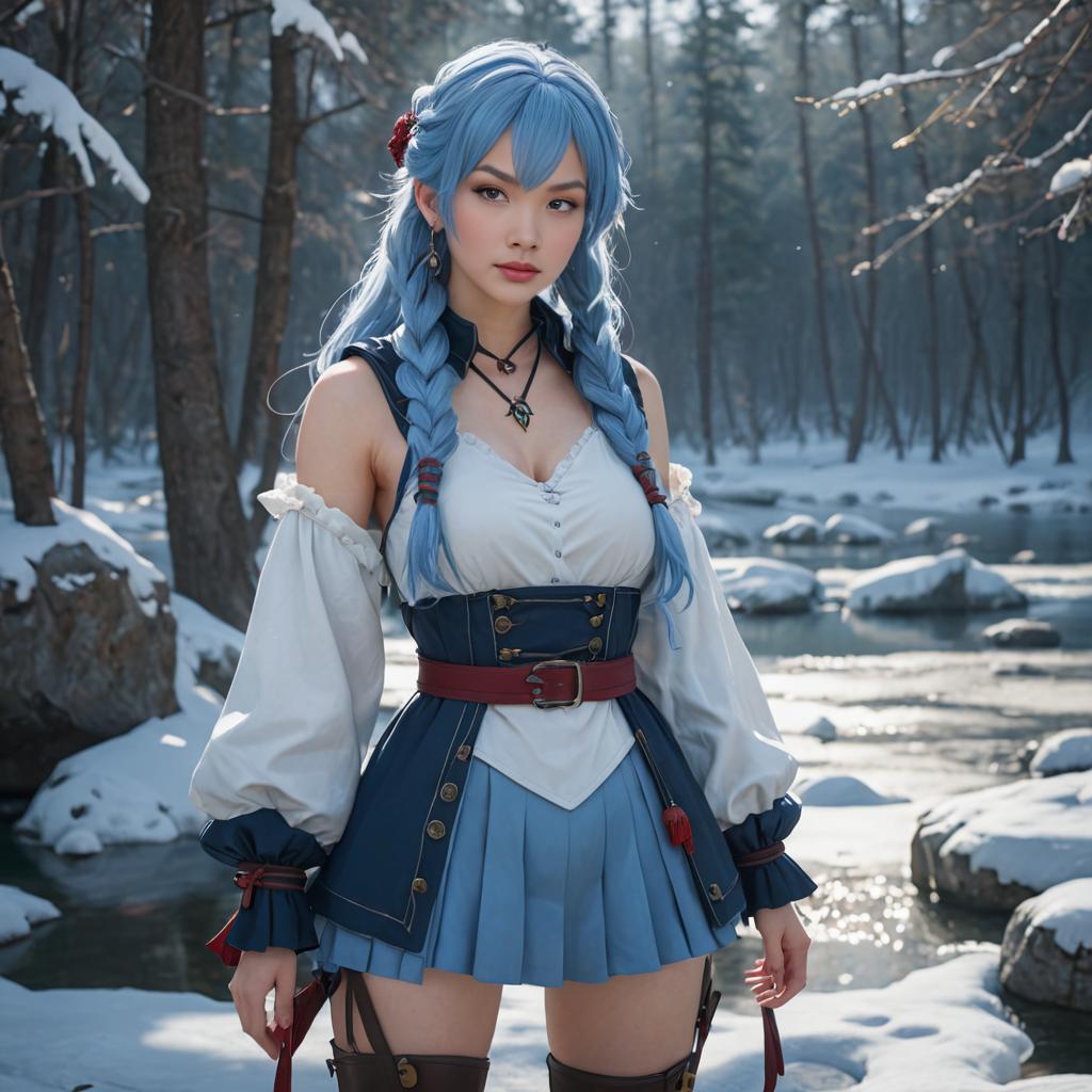 Anime-style Female Character in Winter Landscape