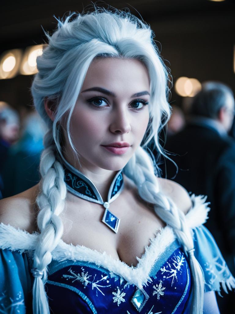 Winter-themed costume woman at convention
