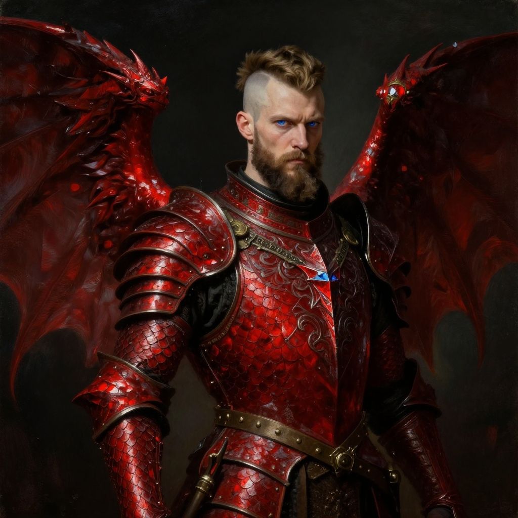 Man in Red Dragon Scale Armor with Wings Fantasy Portrait