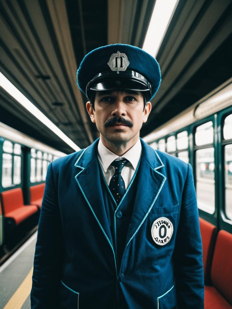 Man in Thomas Train Costume Cosplay Portrait inside Vintage Train