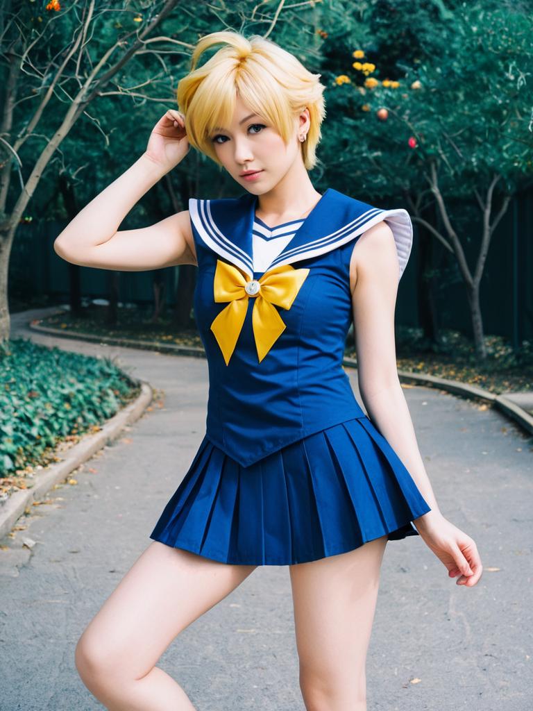 Sexy Cosplay Woman as Haruka Tenou Sailor Uranus in Sailor Moon Costume