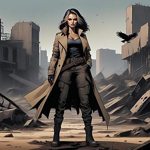 Confident Woman in Post-Apocalyptic Urban Landscape