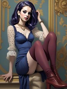 Stylish Woman with Violet Hair in Blue Dress