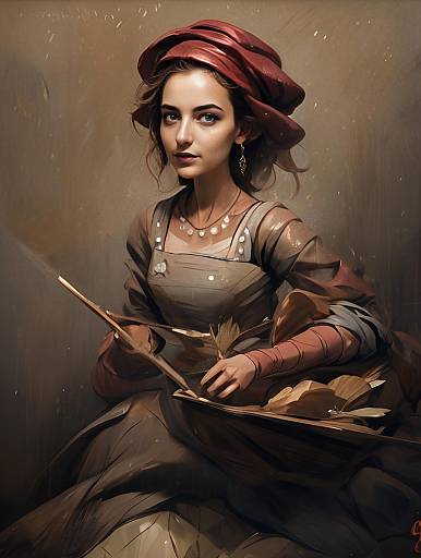 Renaissance Style Woman Holding Quill and Book Digital Portrait