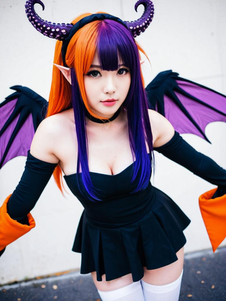 Ao-chan Ninomae Inanis Cosplay with Horns and Wings in Anime Style