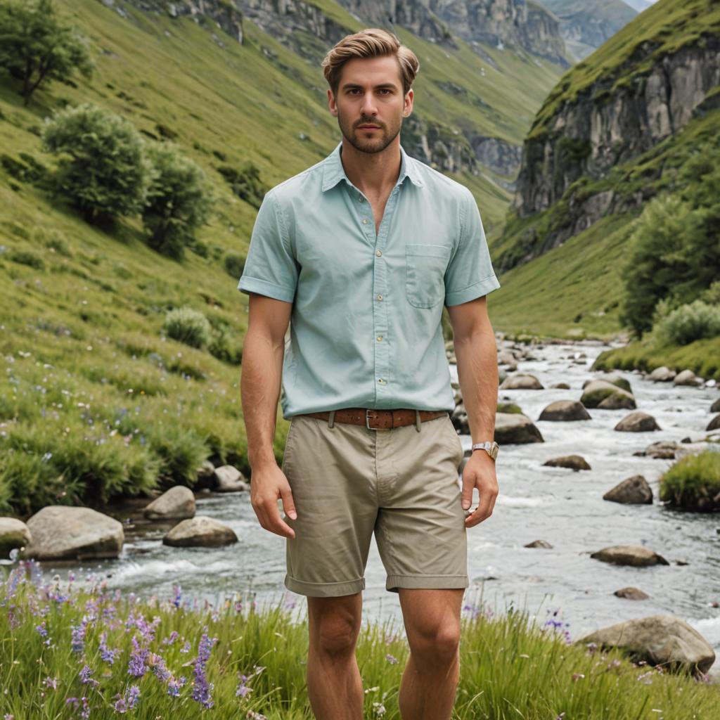 Stylish Man by Serene River Landscape