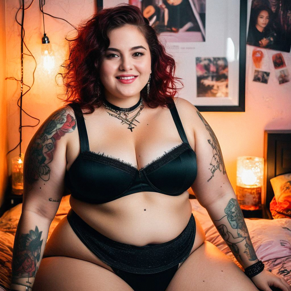 Confident Woman in Black Lingerie on Bed