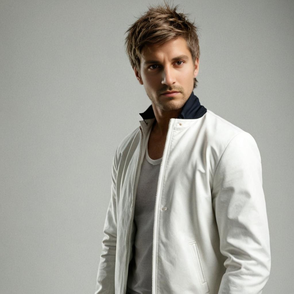 Stylish Man in White Jacket with Black Collar