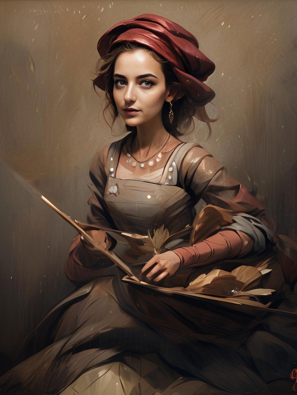 Renaissance Style Woman Holding Quill and Book Digital Portrait