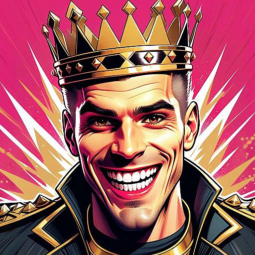 Confident Man Wearing Golden Crown Digital Comic Style Portrait