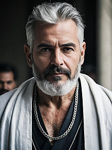 Portrait of Distinguished Middle-Aged Man with Silver Hair and Beard