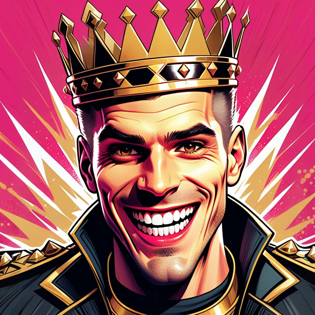 Confident Man Wearing Golden Crown Digital Comic Style Portrait