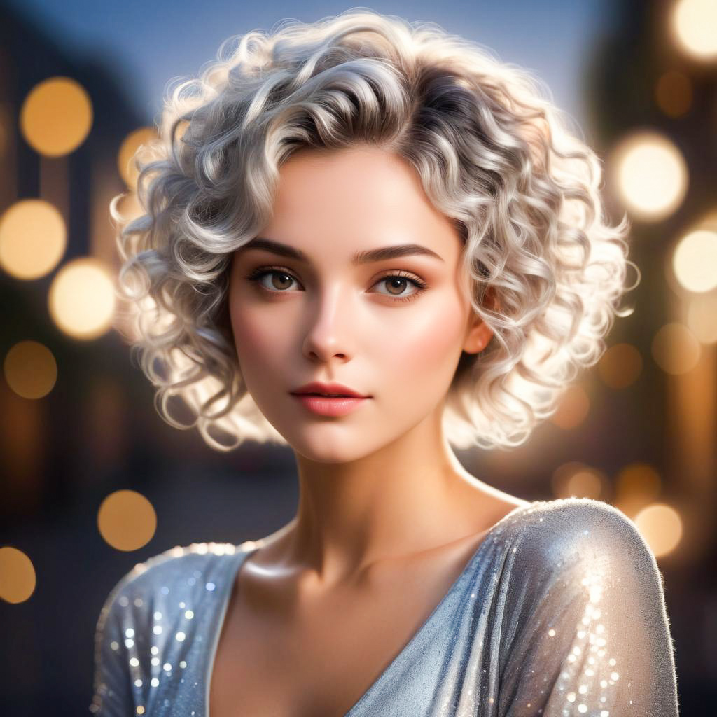 Elegant Young Woman with Curly Silver Hair