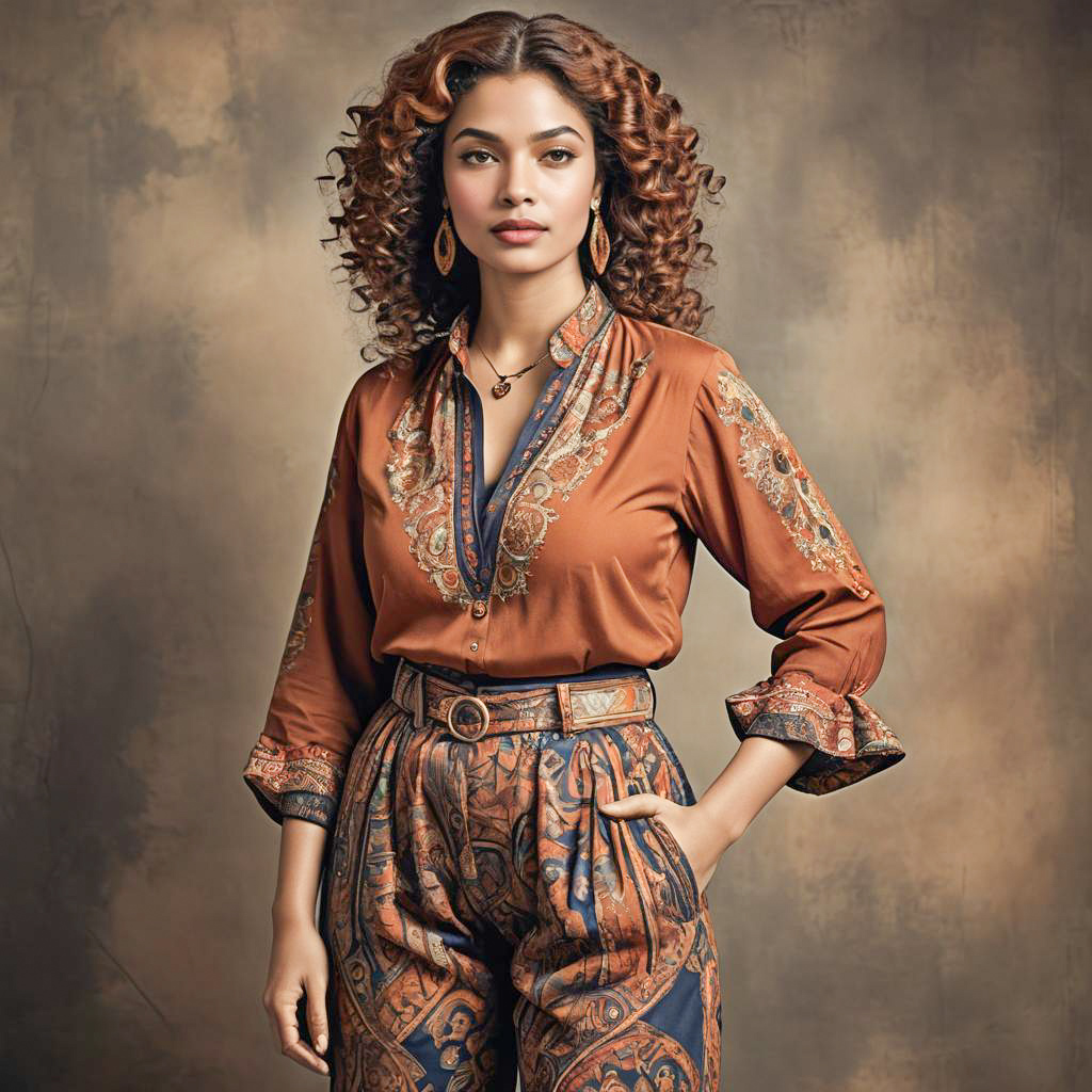 Stylish Woman with Curly Hair in Vintage Fashion