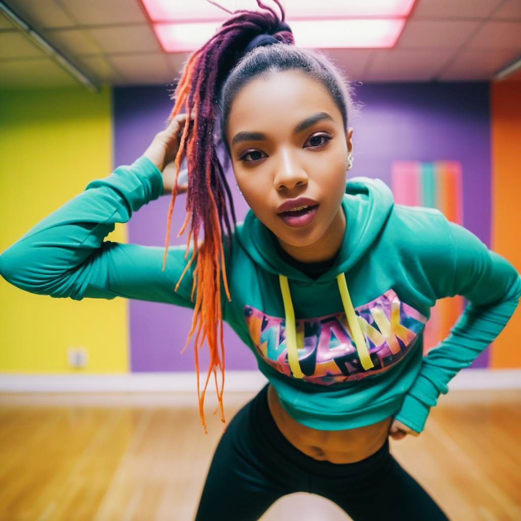 Colorful Woman in Green Hoodie