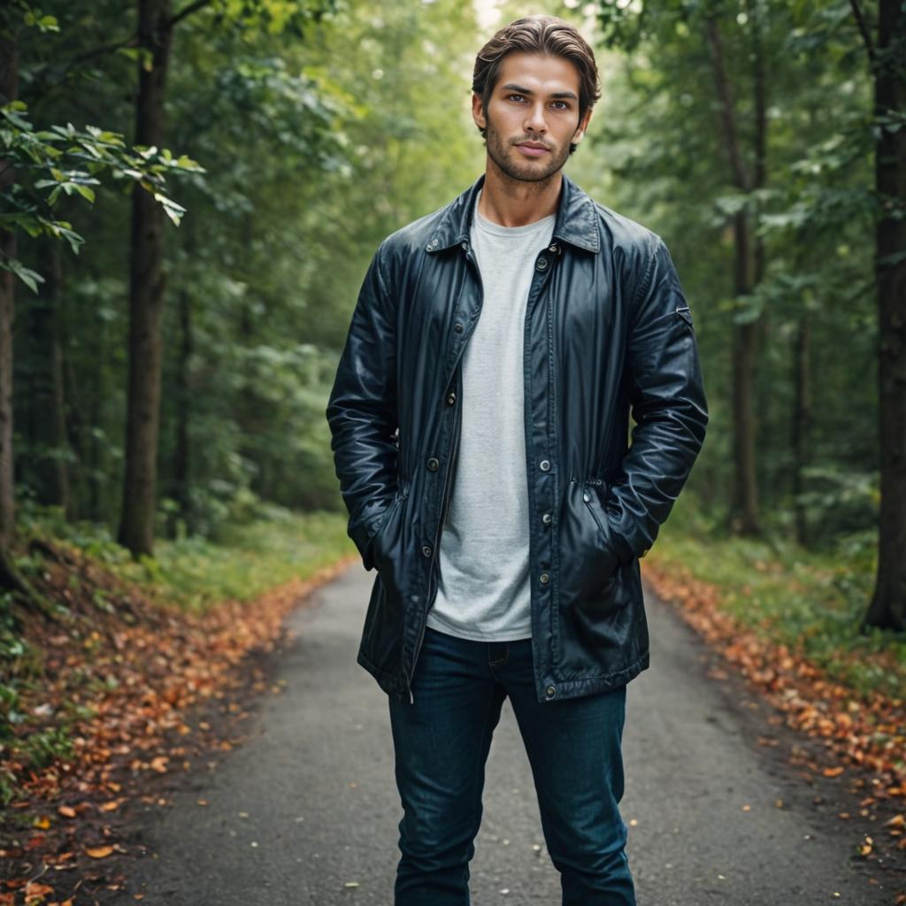 Casual man in forest