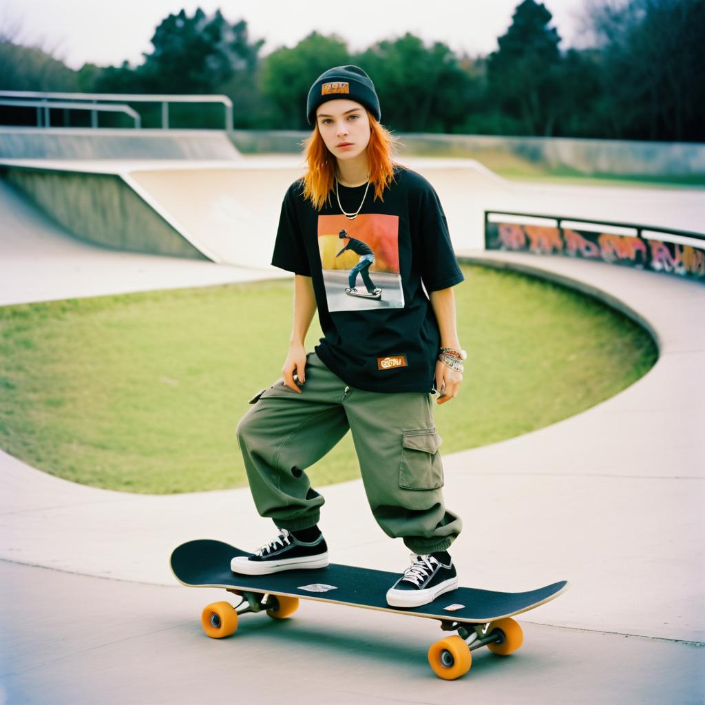 Confident Young Woman Skateboarding in Urban Skatepark