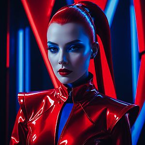 Futuristic Woman with Red Hair in Cyberpunk Style