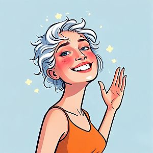 Cheerful Woman with Short White Hair