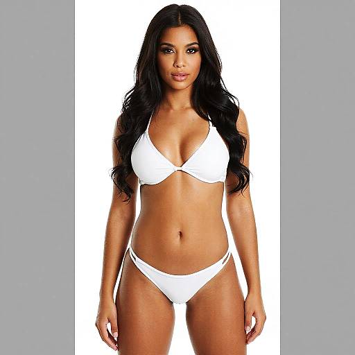 Woman Modeling White Bikini Swimwear Stylish Look