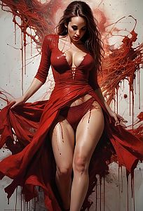 Woman in Red Dress with Abstract Background