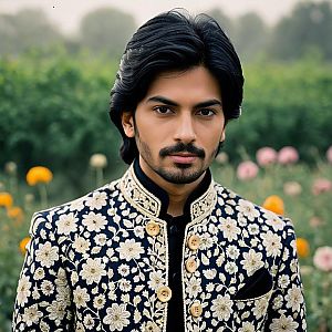 Confident Young Man in Navy Blue Traditional Jacket