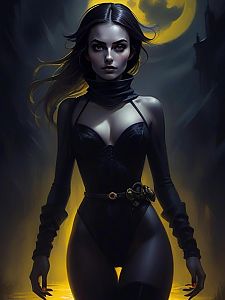 Elegant Woman Under Full Moon - Gothic Fantasy Art