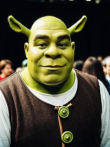 Man in Realistic Shrek Costume at Cosplay Festival