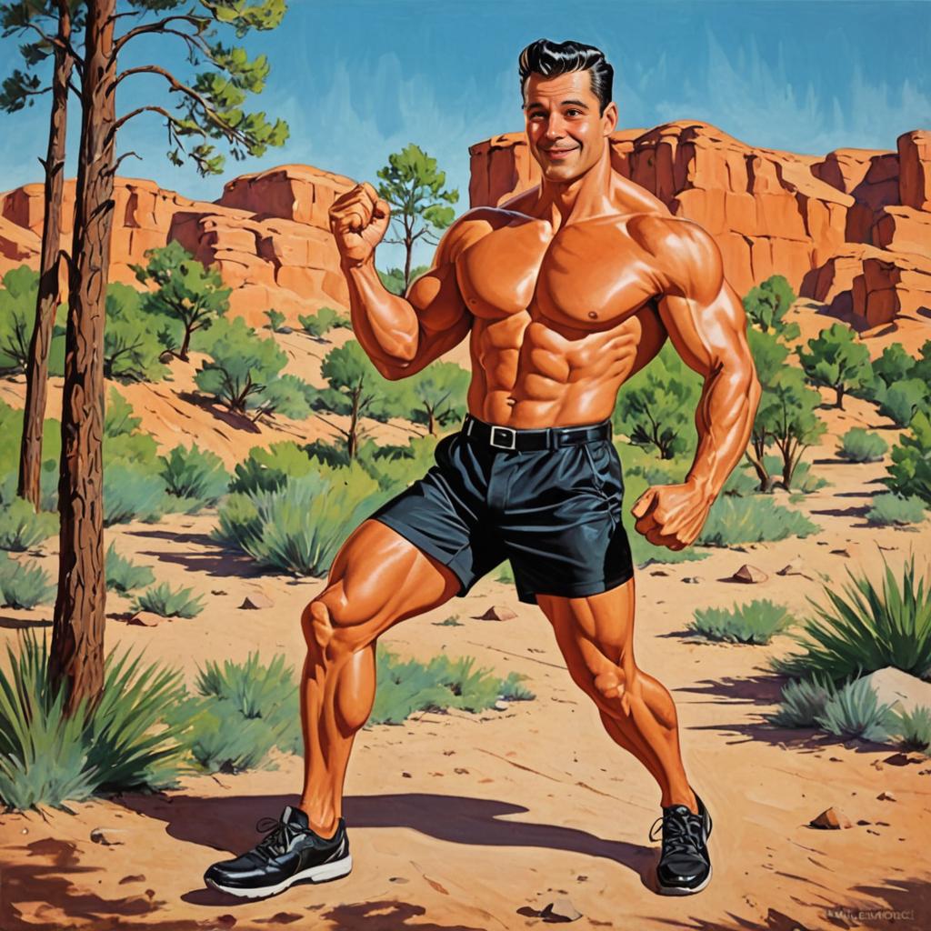 Muscular Man Flexing in Desert