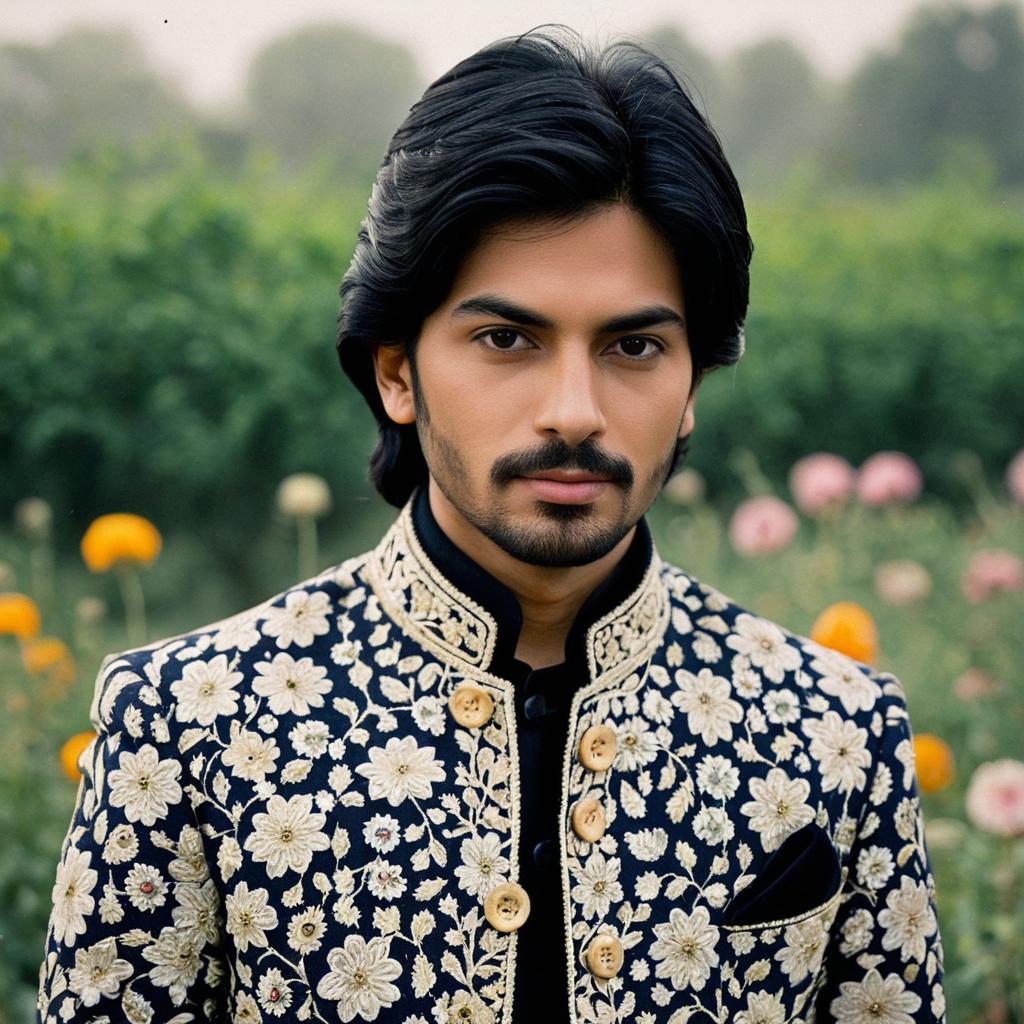 Confident Young Man in Navy Blue Traditional Jacket