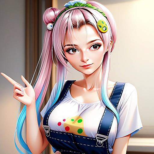 Anime Style Young Woman with Pastel Hair and Creative Outfit