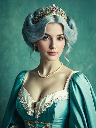Euphemia Li Britannia Cosplay Woman in Regal Teal Gown and Crown